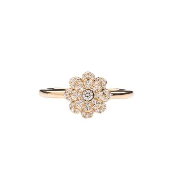 Memento All Diamond Flower Ring Yellow Gold