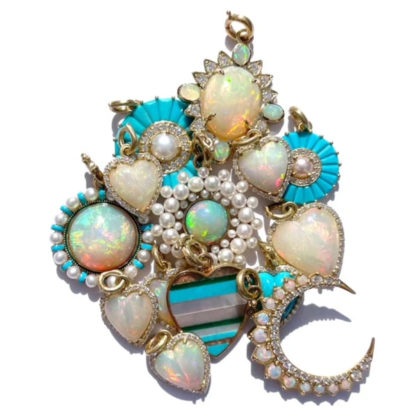 14K Gold Diamond & Opal Crescent Moon Estelle Charm