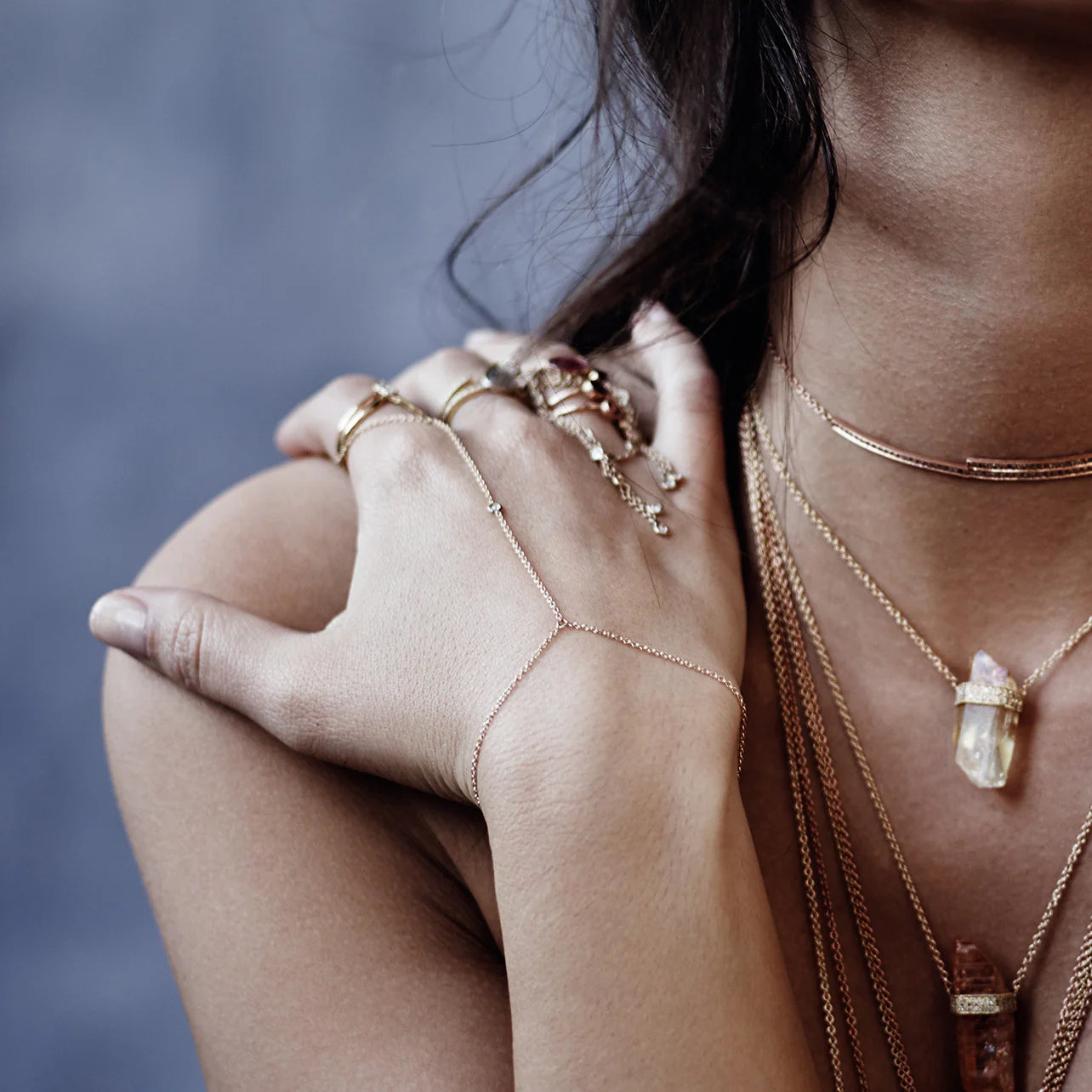 Diamond Bezel Finger Bracelet