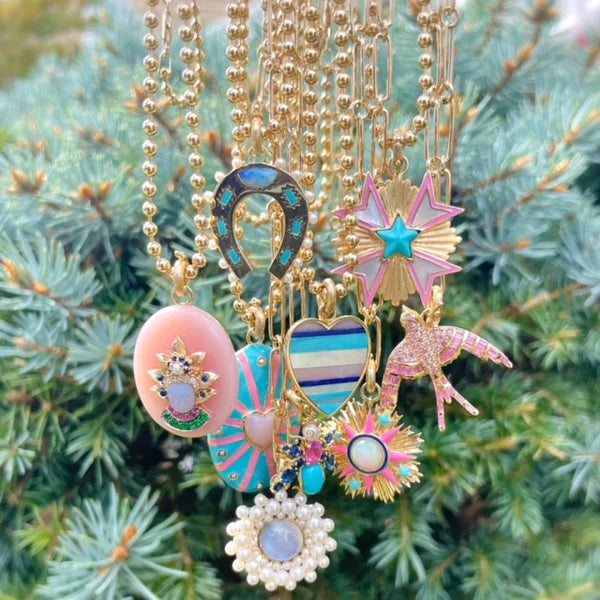 14K Gold Pink Opal & Gemstone Queen Christina Charm