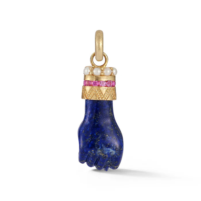 14K Gold Lapis Pink Sapphire & Pearl Figa Flossie Charm