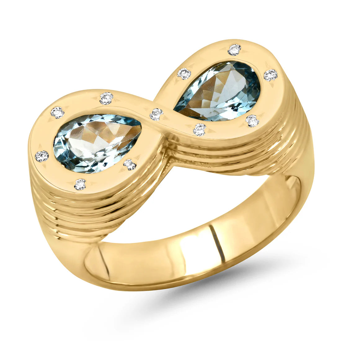14K Yellow Gold Aquamarine and Diamond Infinity Ring
