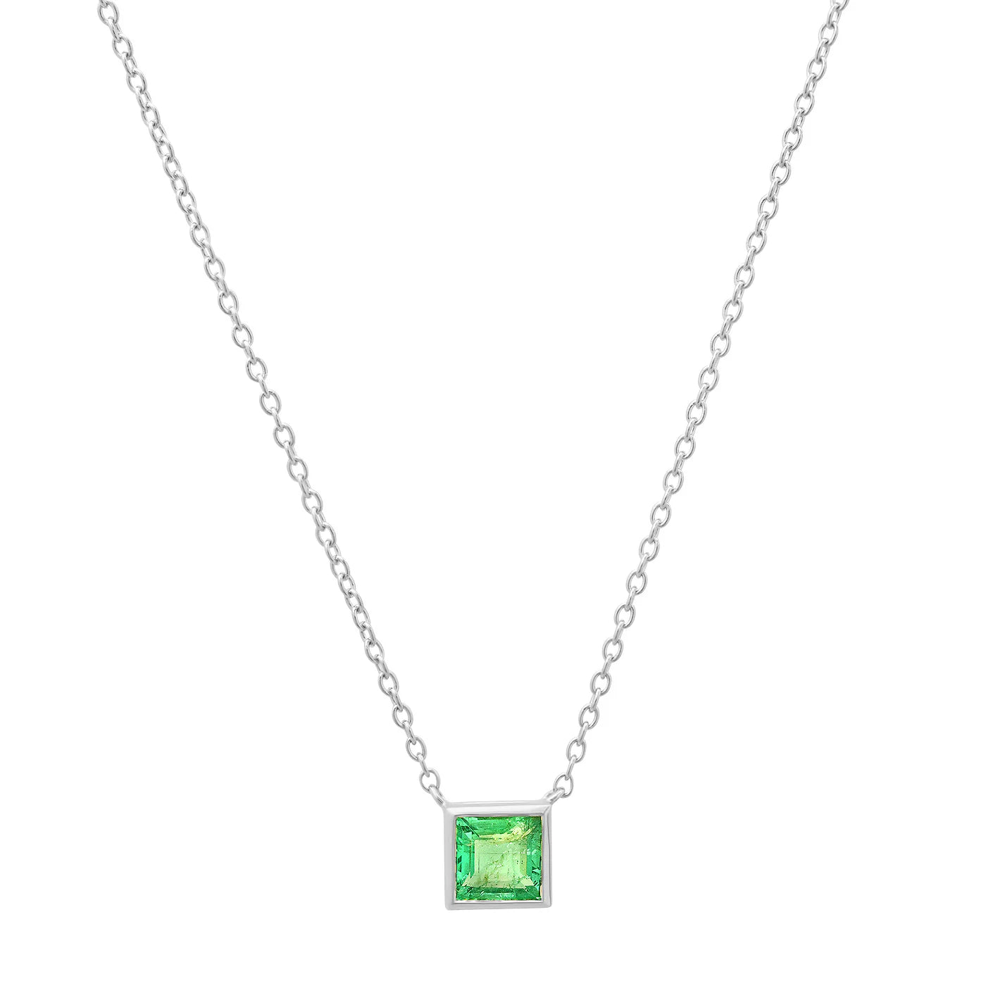 Emerald Bezel Set Solitaire Necklace