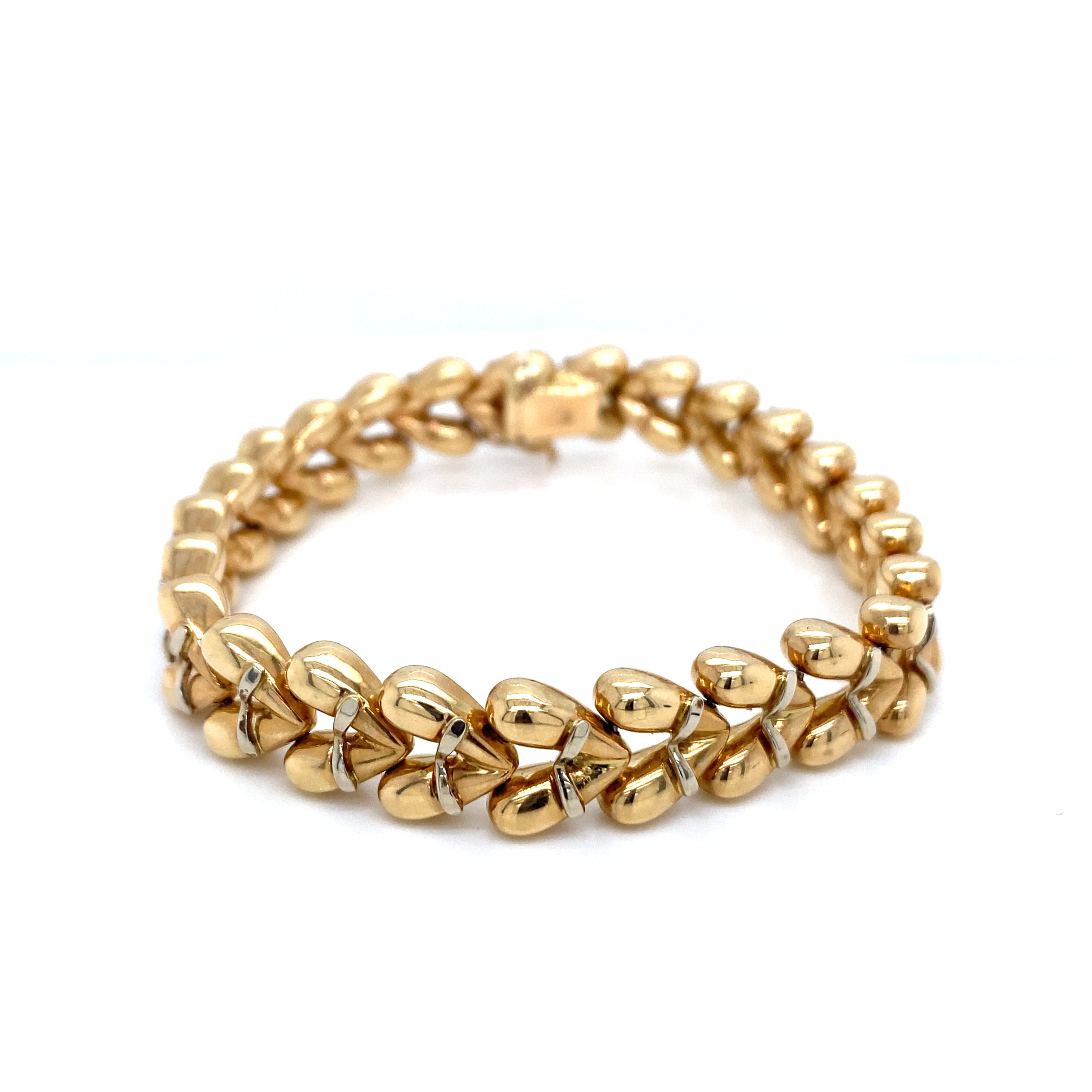 14k yellow gold fancy heart link bracelet