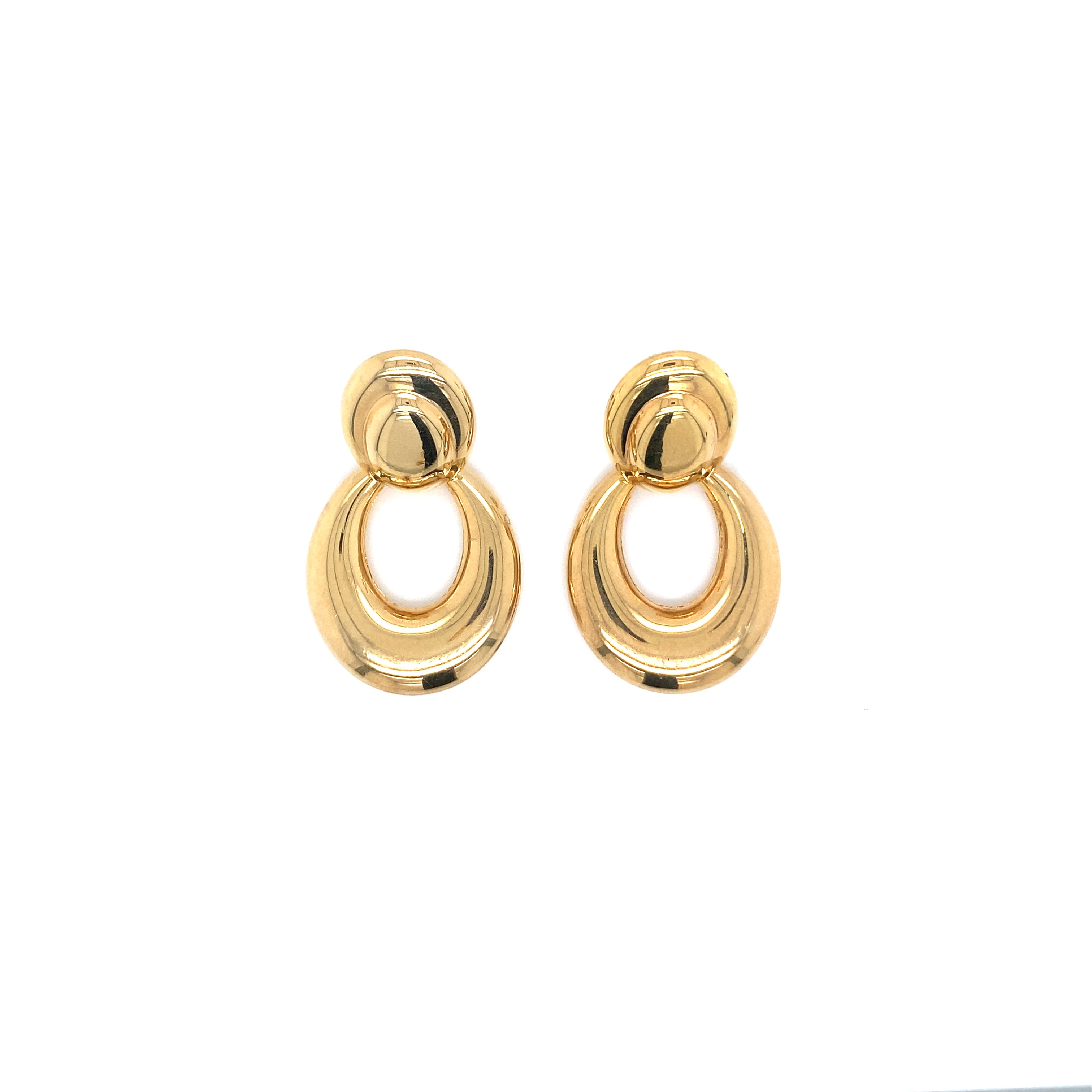 14k yellow gold double oval door knocker earrings