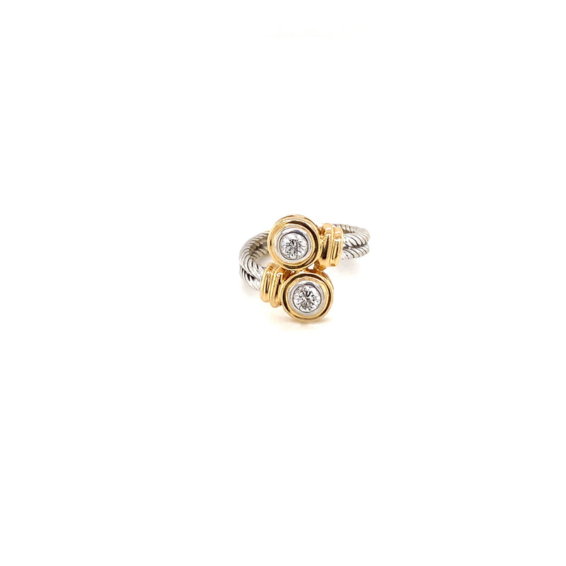 White and yellow gold diamond bypass ring