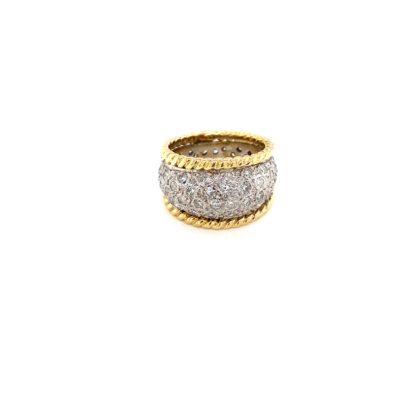 Yellow and white gold pave diamond ring
