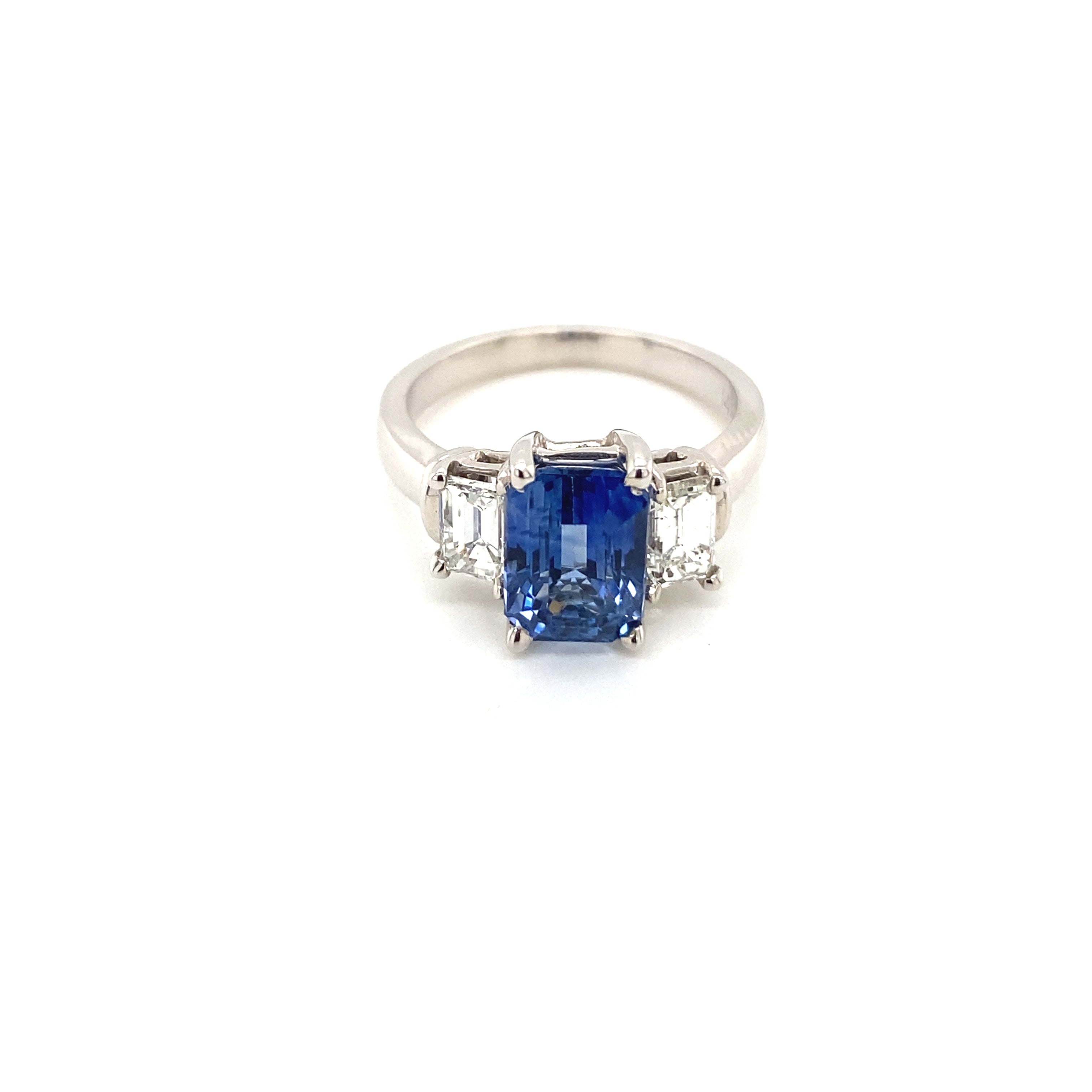 Blue Sapphire Ring with Diamond Side Stones