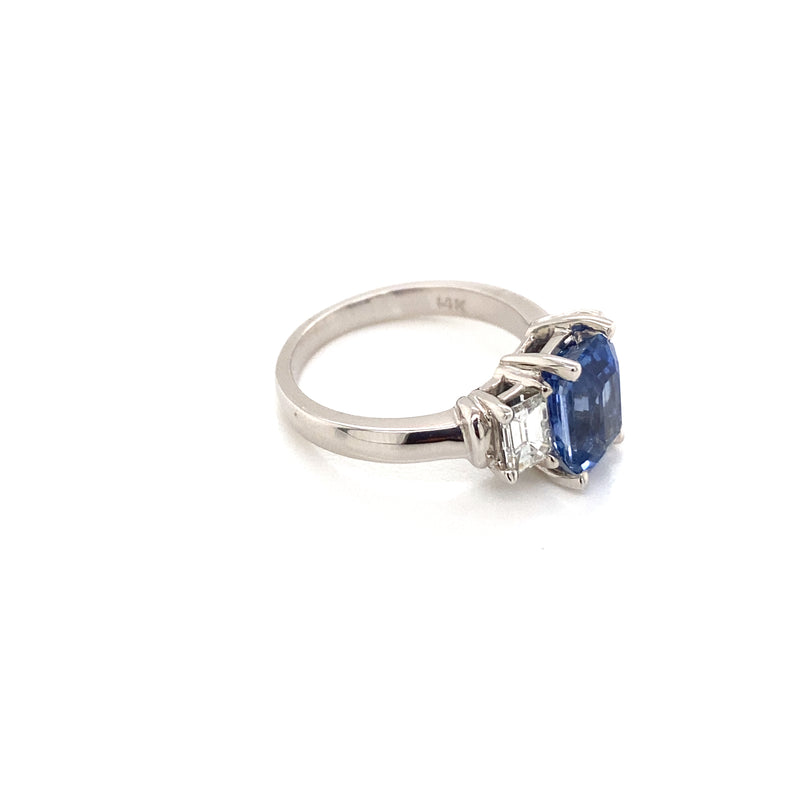 Blue Sapphire Ring with Diamond Side Stones