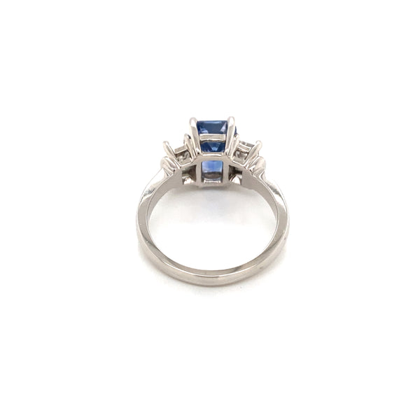 Blue Sapphire Ring with Diamond Side Stones