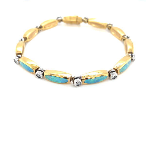 Vintage Kabana Inlaid Opal and DIamond Bracelet