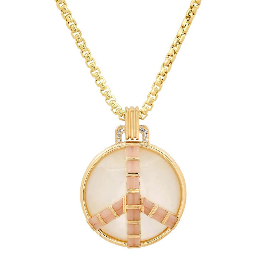Midsize Peace Pendant in Mother of Pearl and Pink Opal