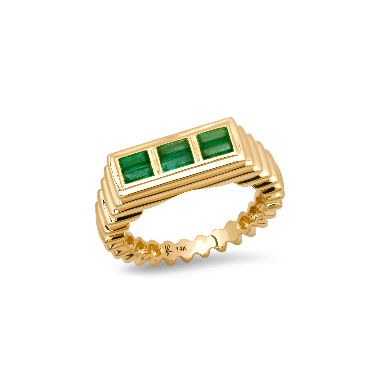 Fluted Colorblock Ring in Emerald