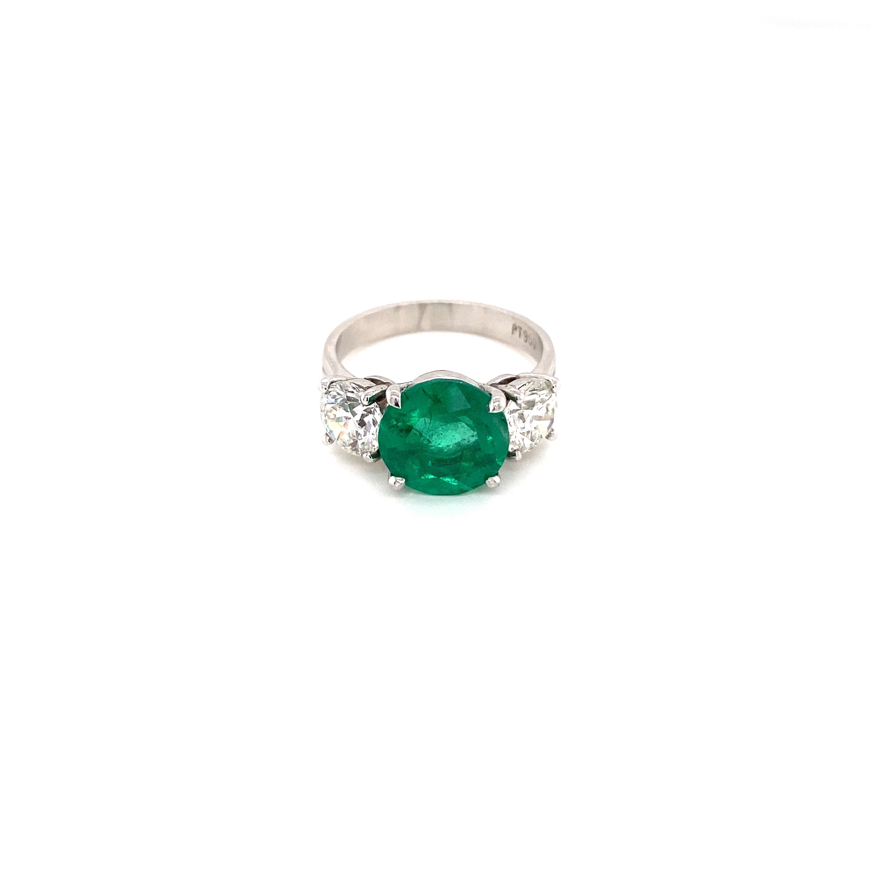 Vintage Zambian Emerald and Diamond Ring