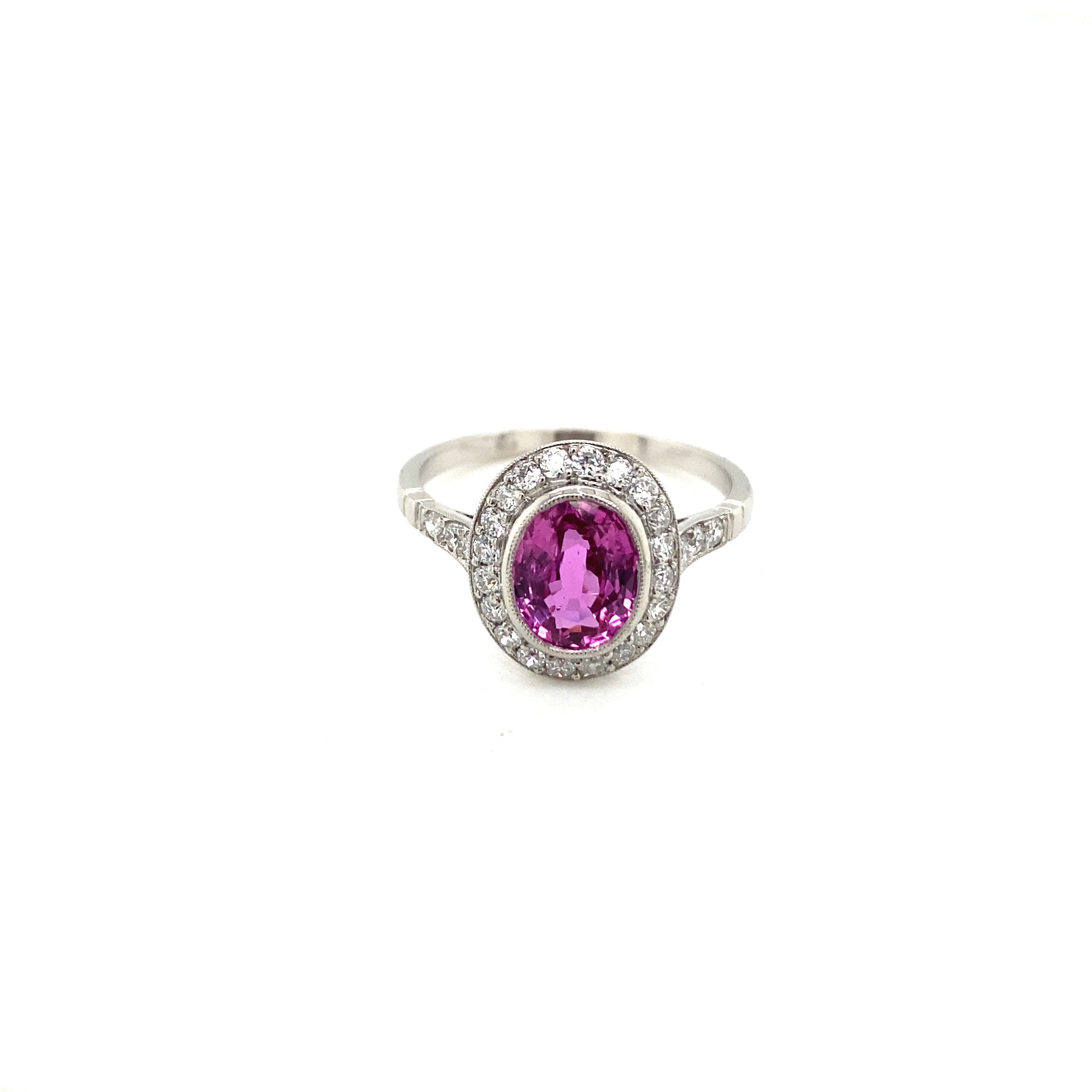 Vintage Pink Sapphire and Diamond Platinum Ring