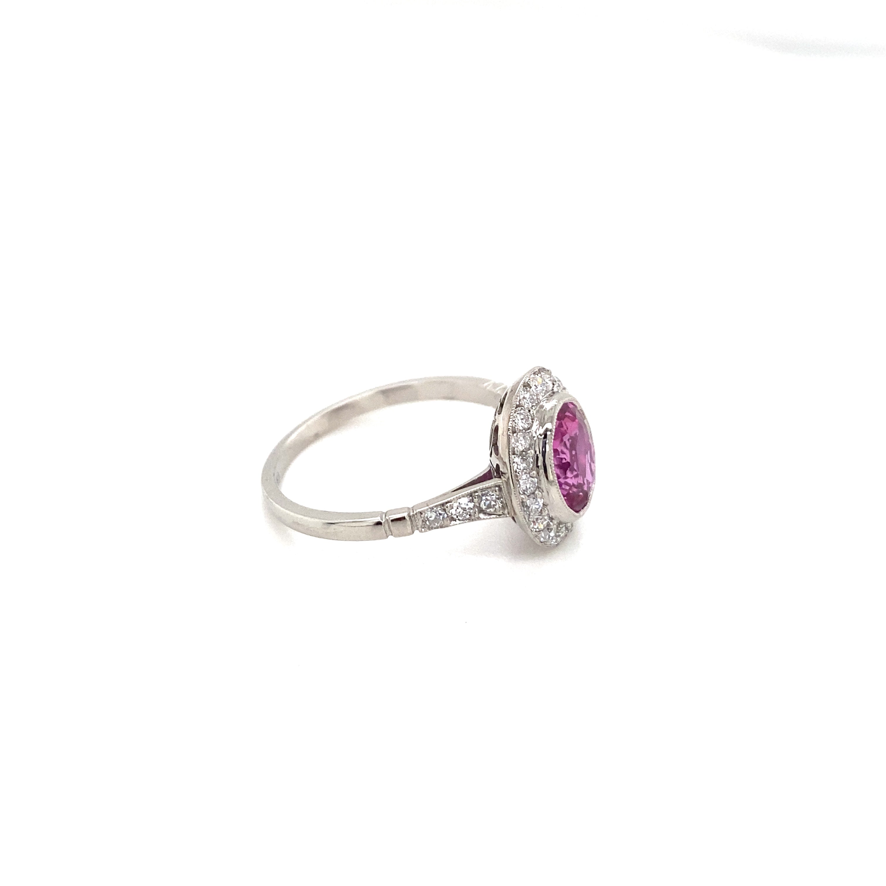 Vintage Pink Sapphire and Diamond Platinum Ring