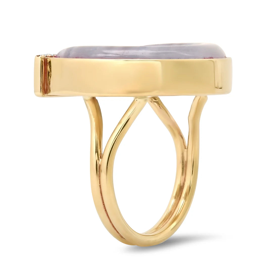 14K Yellow Gold Medium Topaz, Lace Agate and Diamond Horseshoe Ring