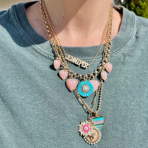 14k Gold Turquoise Diamond & Pearl Emily Large Charm