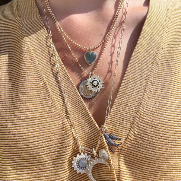 14k Gold Diamond & Labadorite Alana Large Heart Charm