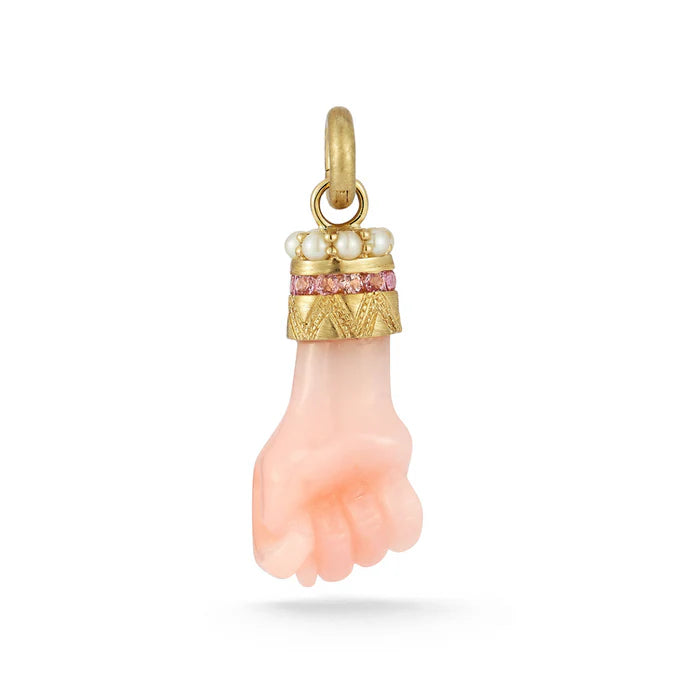14K Gold Pink Opal Pink Tourmaline & Pearl Figa Flossie Charm