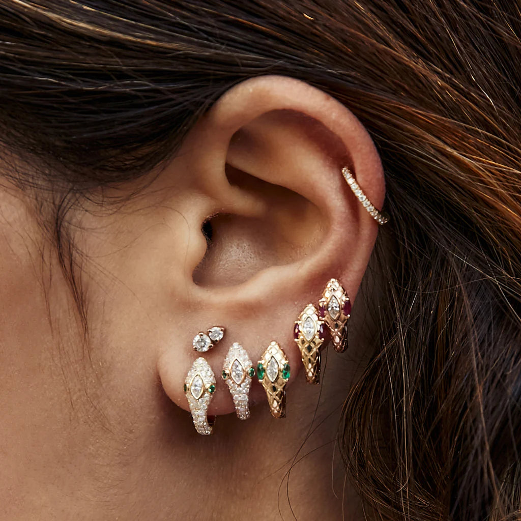 Emerald Eyes Pave Diamond Snake Mini Hoop