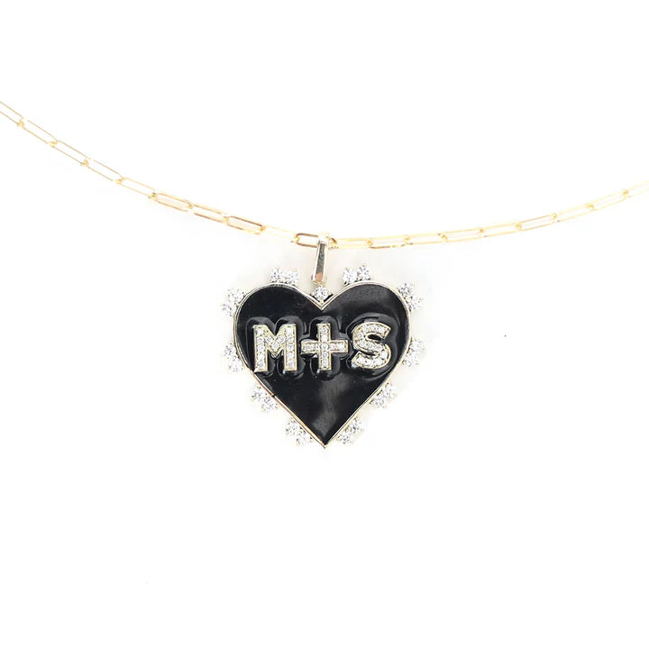 Enamel and Diamond Initial Heart Pendant