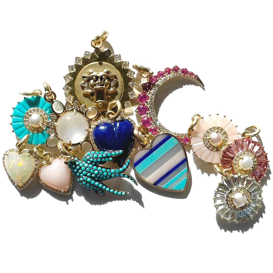 14K Gold Turquoise Diamond & Pearl Emily Charm