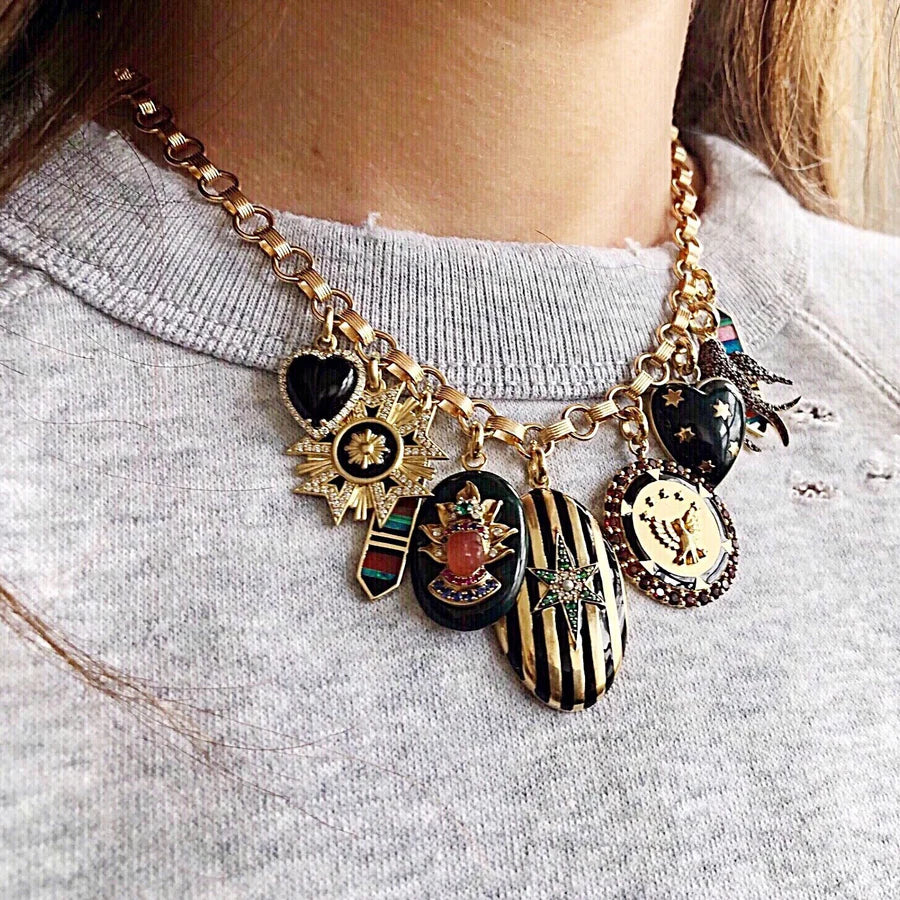 14K Gold Bloodstone & Gemstone Queen Christina Charm