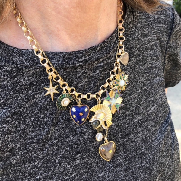 14K Gold Green Tourmaline Diamond & Pearl Emily Charm