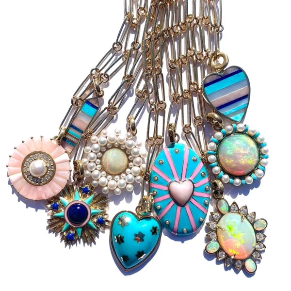 14K Gold Pink Opal, White Pearl & Enamel Eleanor Charm