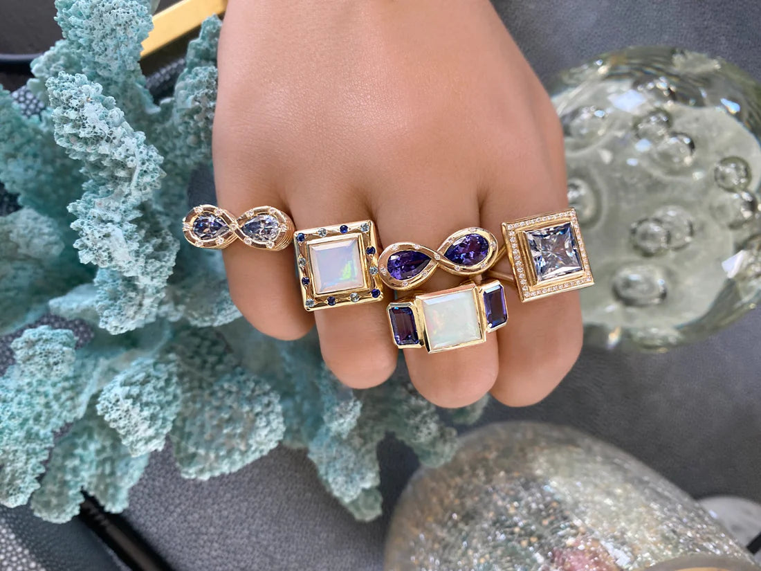 14K Yellow Gold Tanzanite and Diamond Infinity Ring