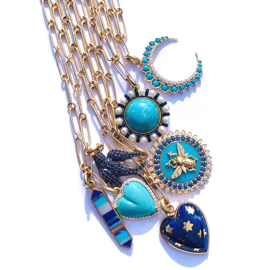 14k Gold Diamond & Turquoise Alana Large Heart Charm