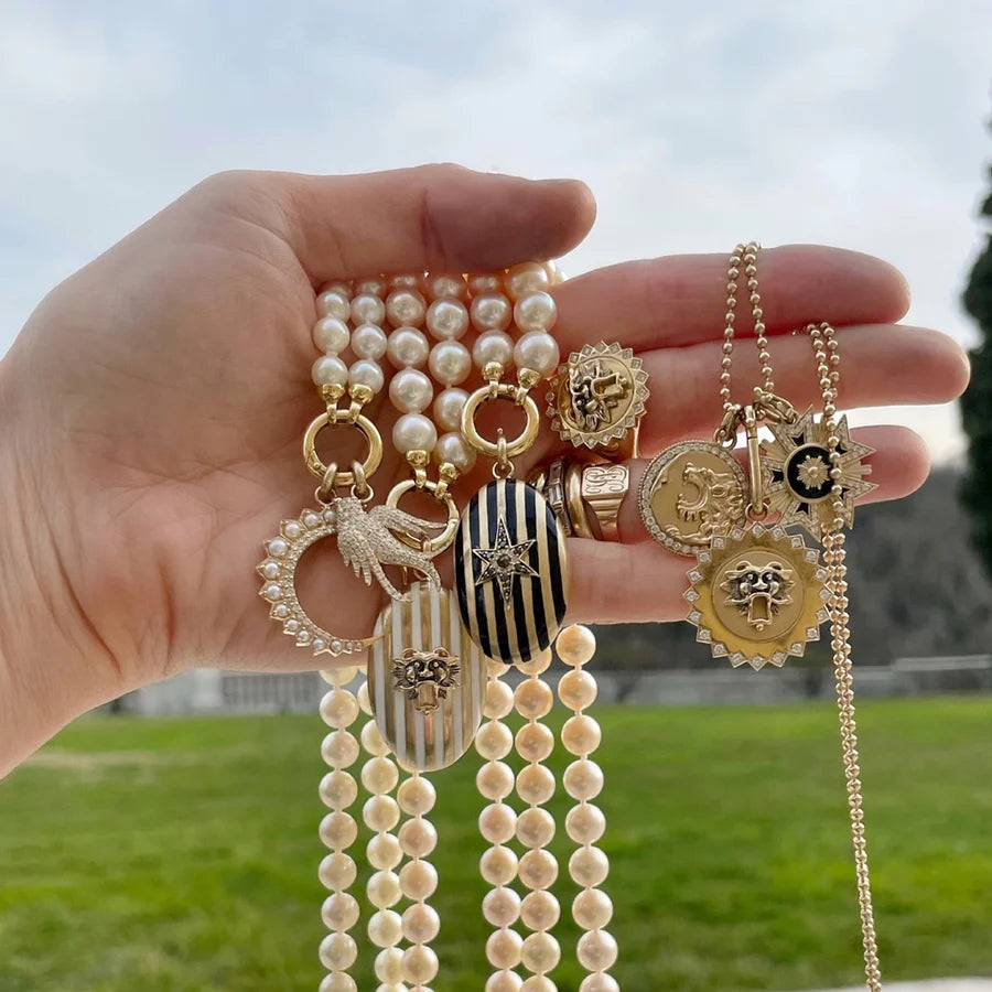 14K Gold Diamond & Pearl Crescent Moon Estelle Charm