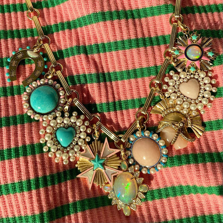 14K Gold Gemstone Holly Horseshoe Charm