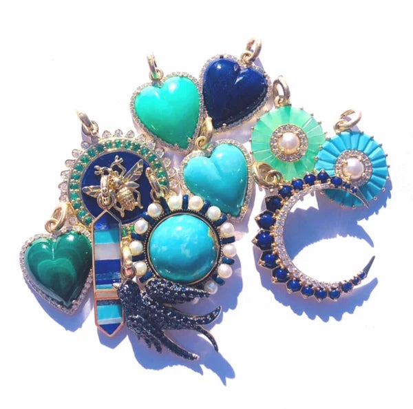 14k Gold Diamond & Lapis Alana Large Heart Charm