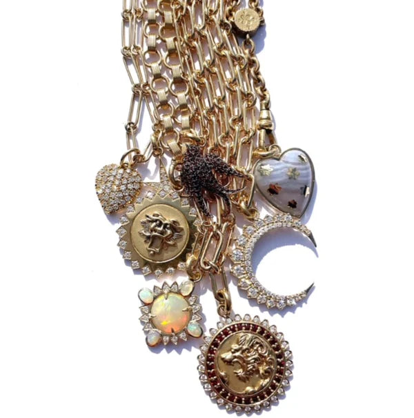 14K Gold Diamond & Garnet Victorian Lion Marion Medallion