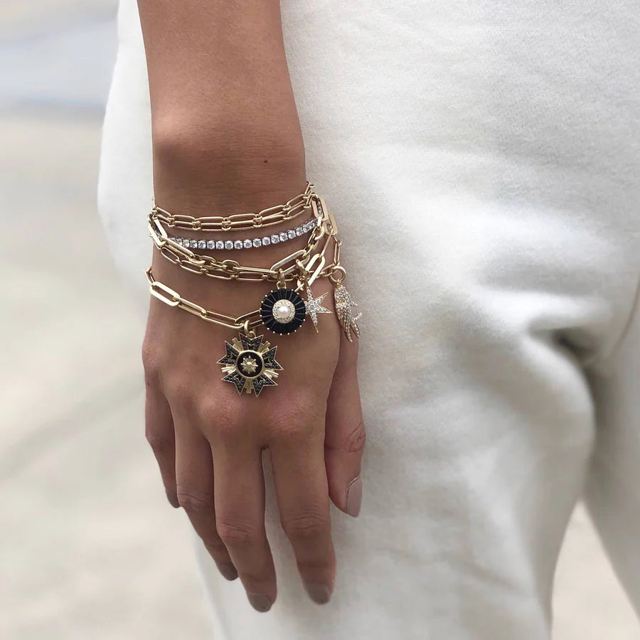 14K Gold Onyx Diamond & Pearl Emily Charm