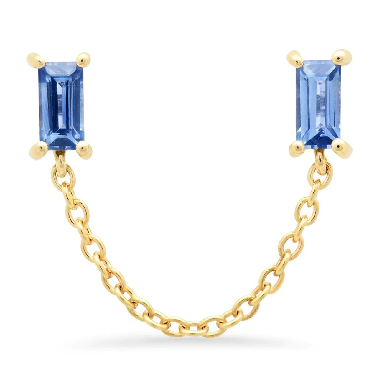 Blue Sapphire Baguette Chain Stud