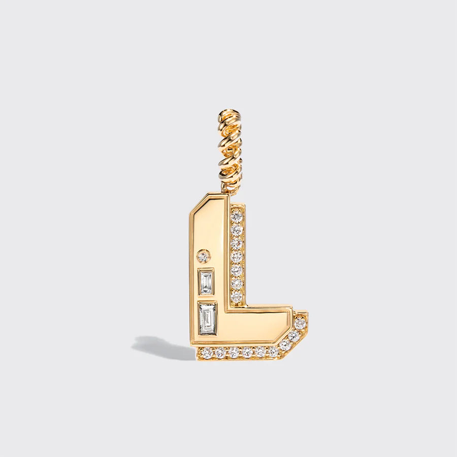 JUMBO YELLOW GOLD DIAMOND LETTER AND NUMBER PENDANT