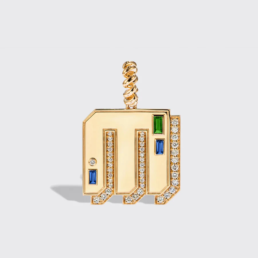 JUMBO YELLOW GOLD LETTER & NUMBER PENDANT [BLUE SAPPHIRE & TSAVORITE]
