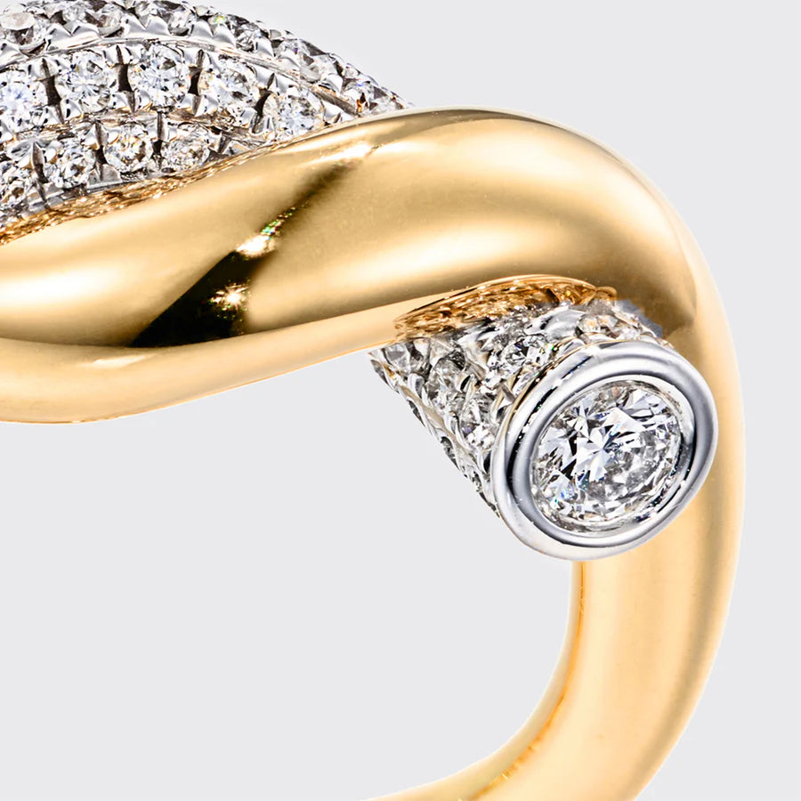 JUMBO YELLOW GOLD-WHITE GOLD HALF DIAMOND TIES RING