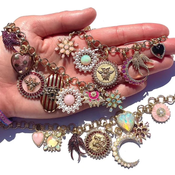 14K Gold Diamond & Opal Crescent Moon Estelle Charm