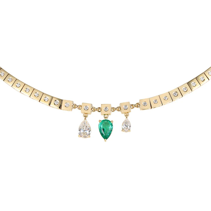 LEGGO Fringe Emerald and Diamond Tennis Necklace