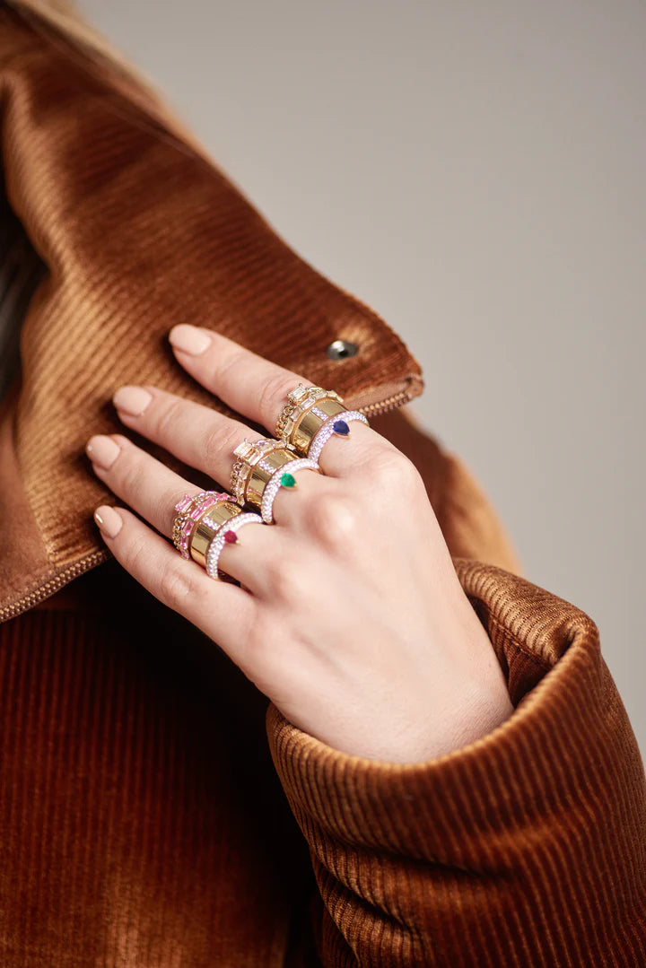 The Pavé Diamonds Type Stack - Ruby and White sapphire