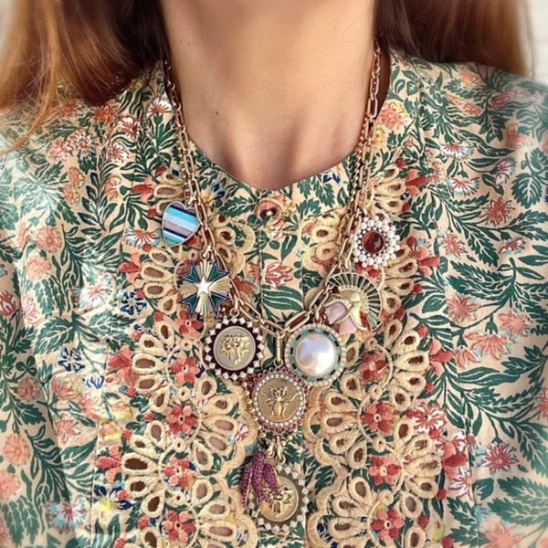 14K Gold Gemstone Pearl & Diamond Reid Charm