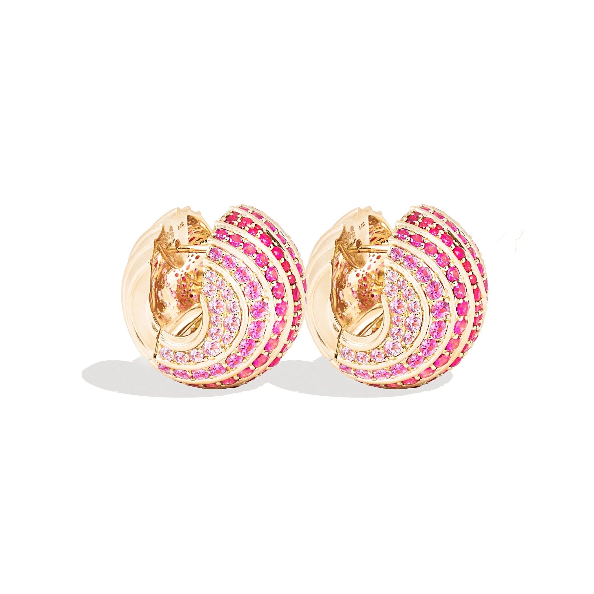 Revel Large Bead Huggie - Ruby & Pink Sapphire