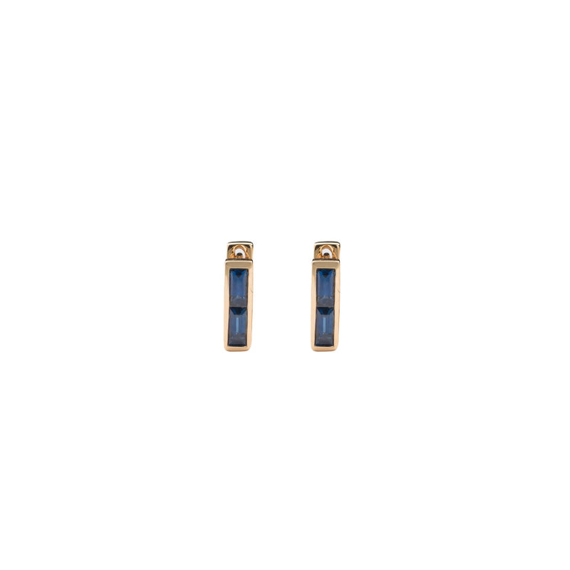 Chubby Square Huggie Earrings with Blue Sapphires