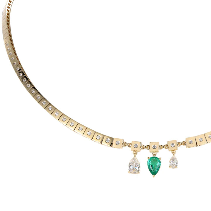 LEGGO Fringe Emerald and Diamond Tennis Necklace
