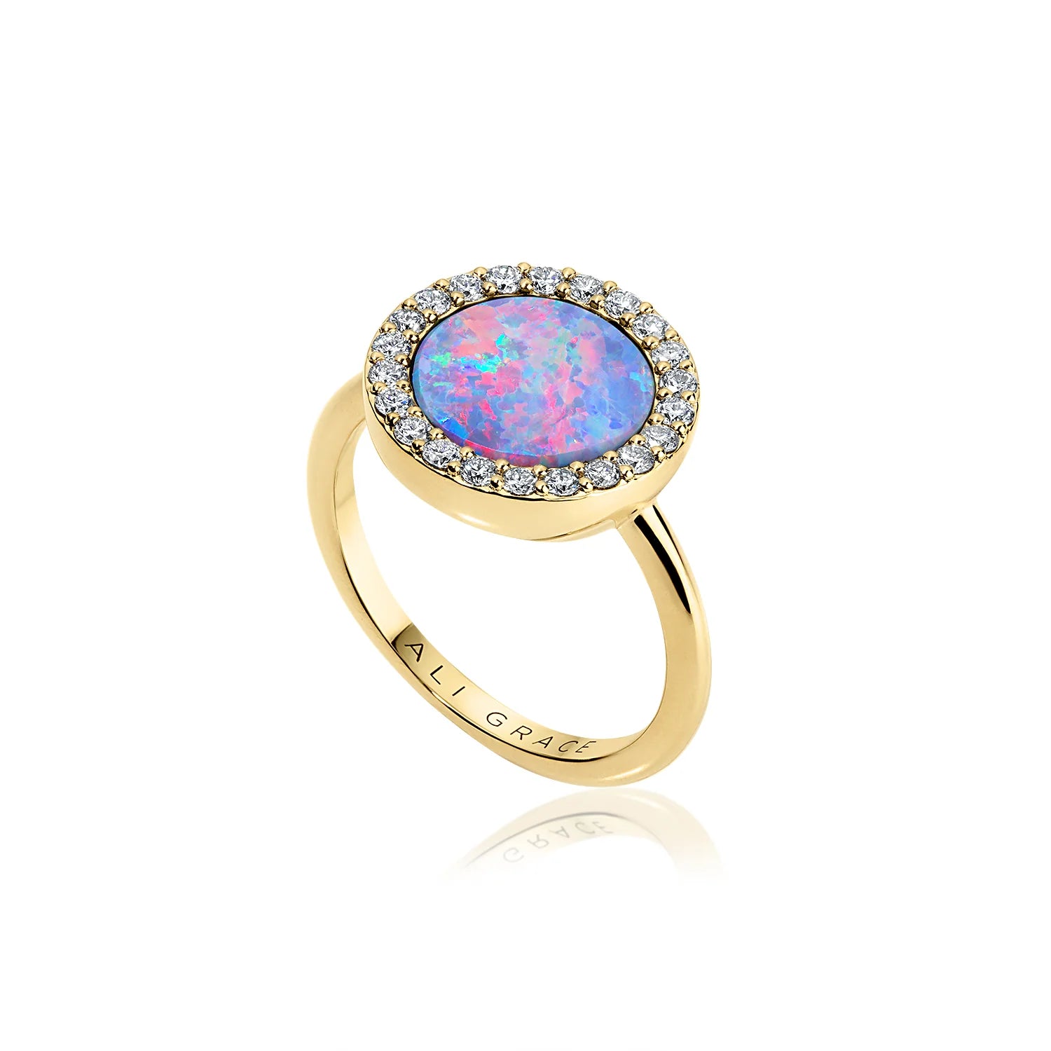 Australian Opal, Gold & Diamond Perimeter Ring