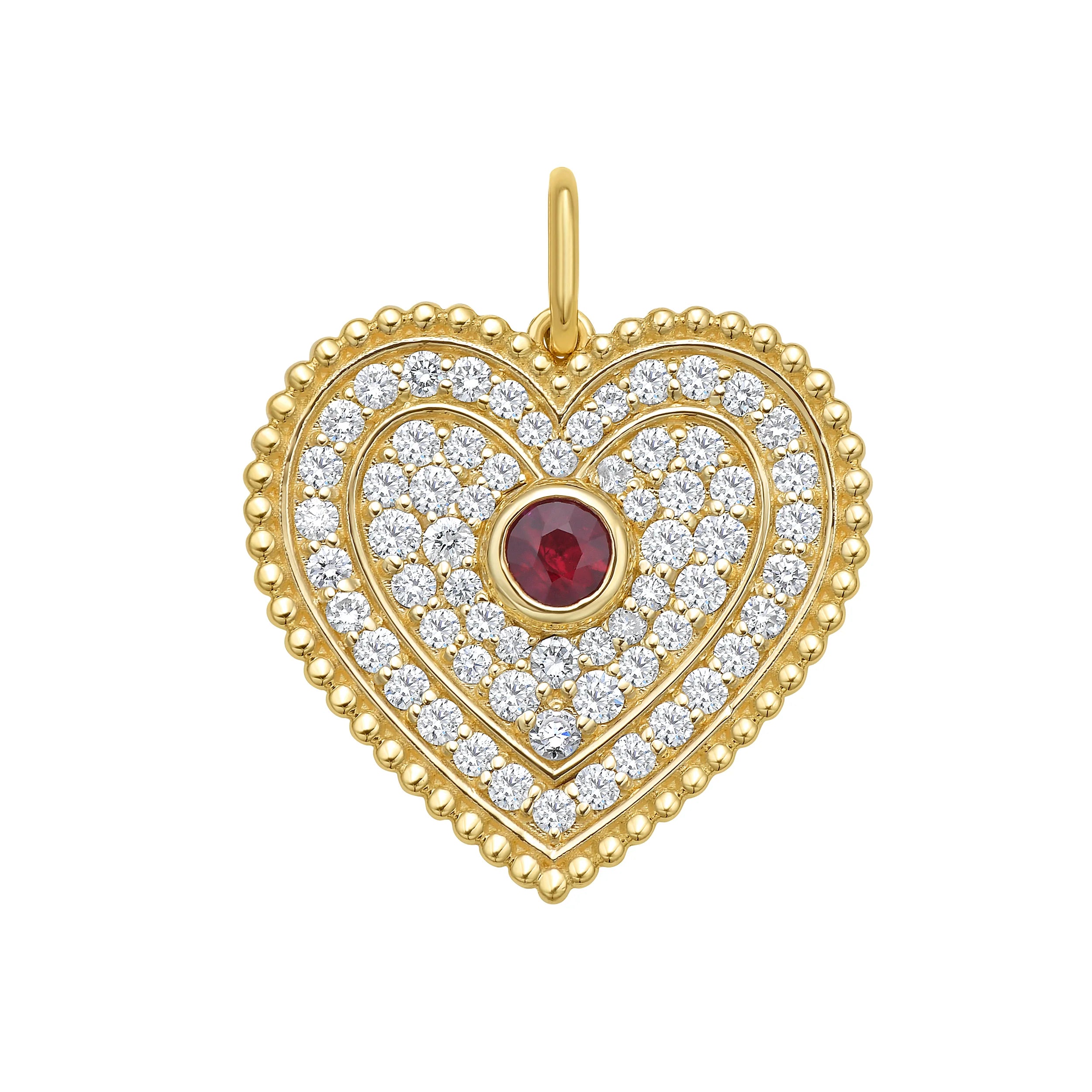 Beaded Diamond and Ruby Heart Charm